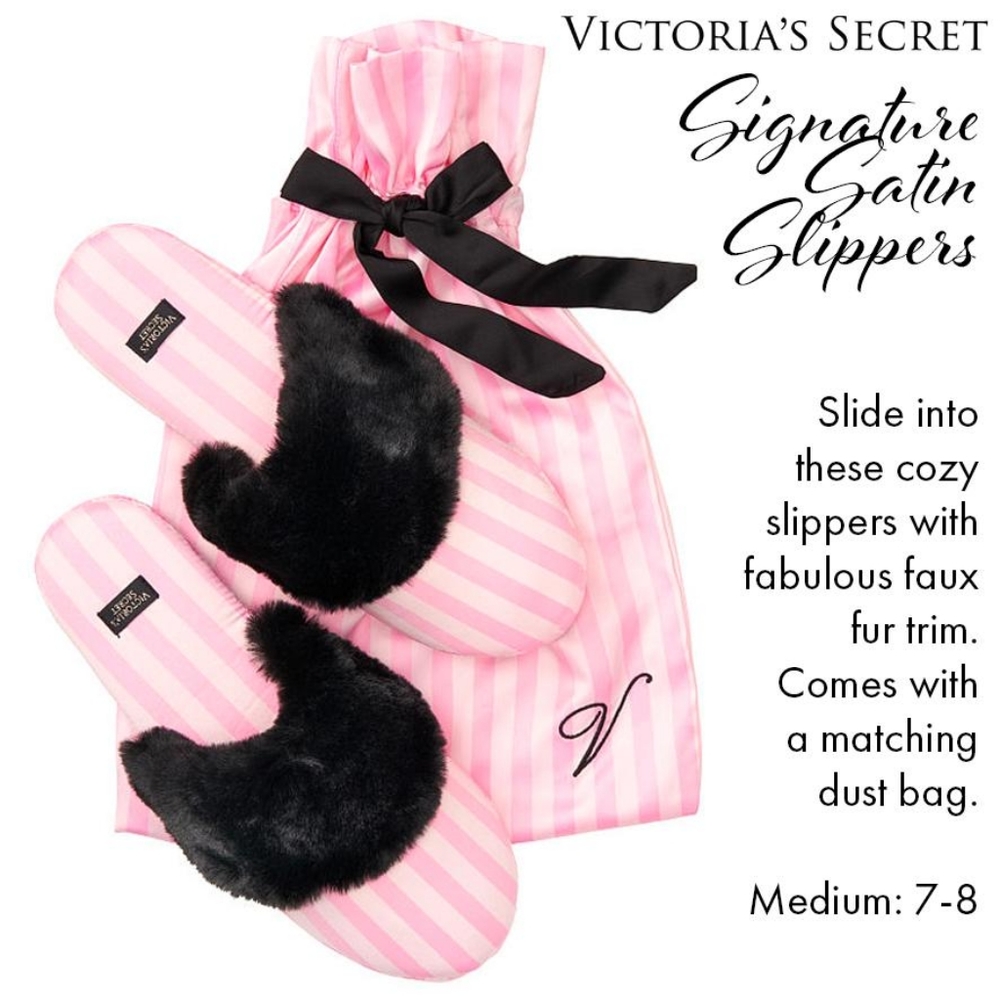 Victoria's Secret Signature Satin Slippers NEW